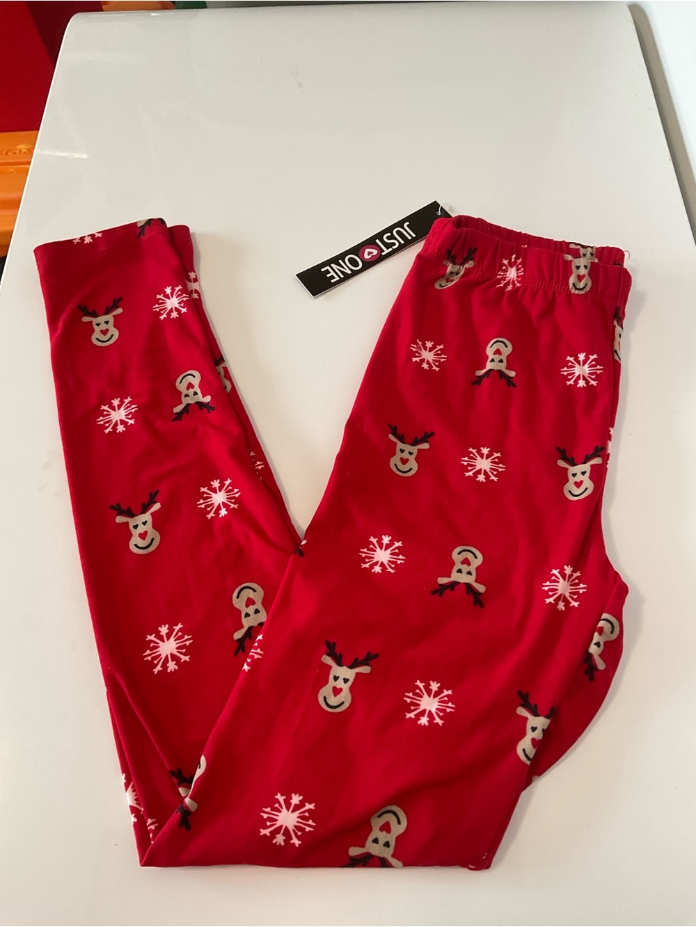 Red Kids Holiday Reindeer Leggings Size M